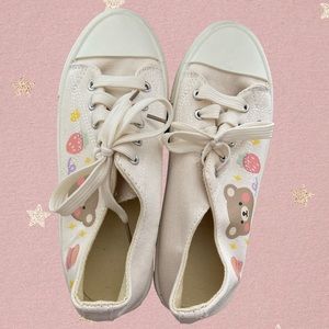 Kawaii Cream Colored Teddy Bear Strawberry Hamburger Sneakers